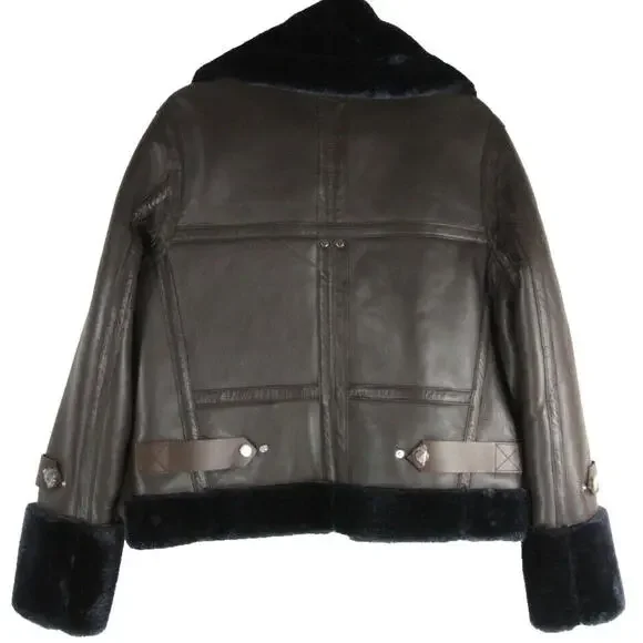 NEW, WALTER BAKER Lianna Faux Fur-Trimmed Leather Jacket - Chocolate L #C3808 - Picture 6 of 9